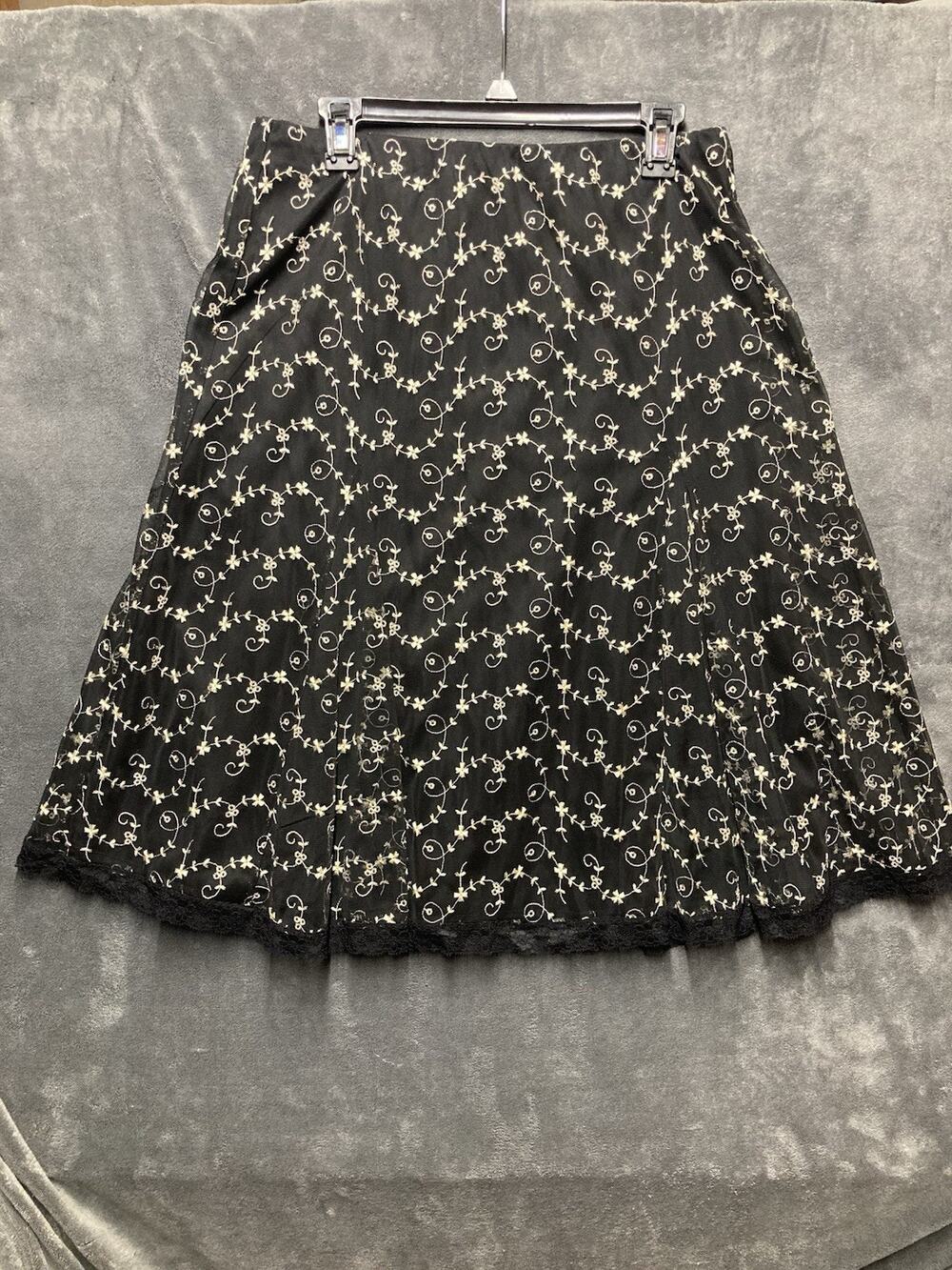 VTG 90s Whimsigoth Embroidered Floral Mesh Overlay Lace Trim Skirt Dark Fairy M